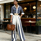 ⏳Time-Limited Special⏰Women's Striped Shirt & Wide-Leg Pants 2-Piece Set