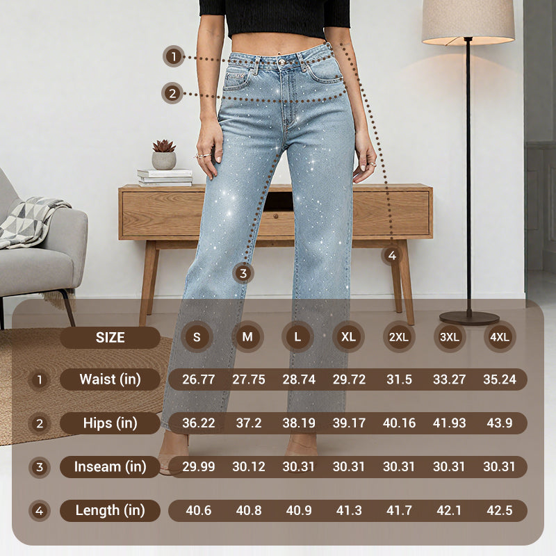 Rhinestone-Embellished Straight-Leg Jeans