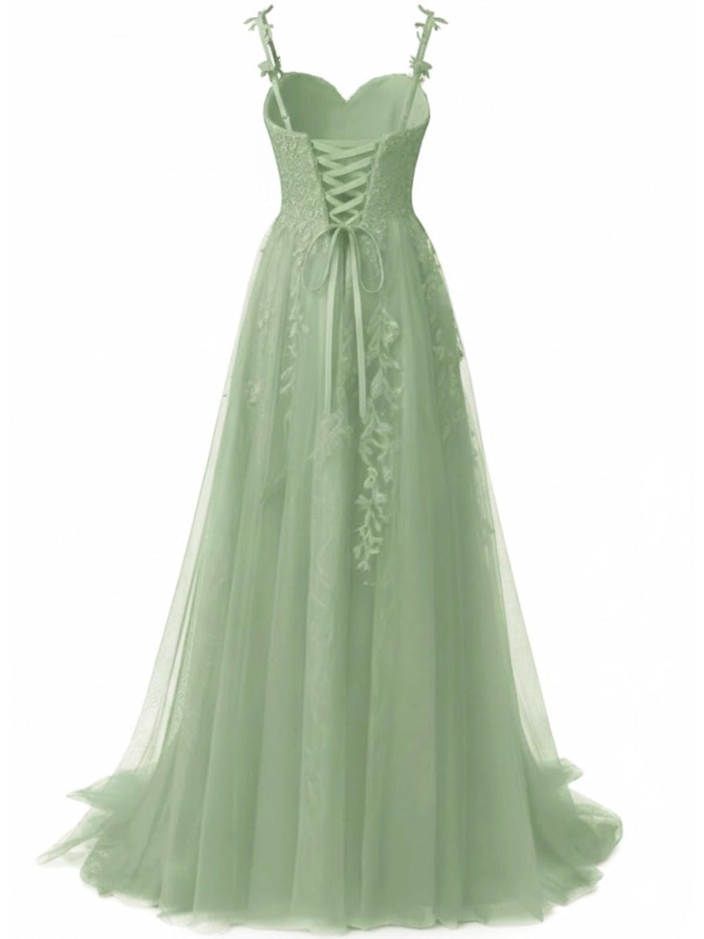 Green 1930s Spaghetti Strap Lace Tulle Maxi Dress