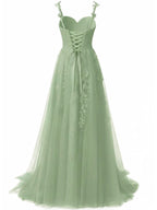 Green 1930s Spaghetti Strap Lace Tulle Maxi Dress