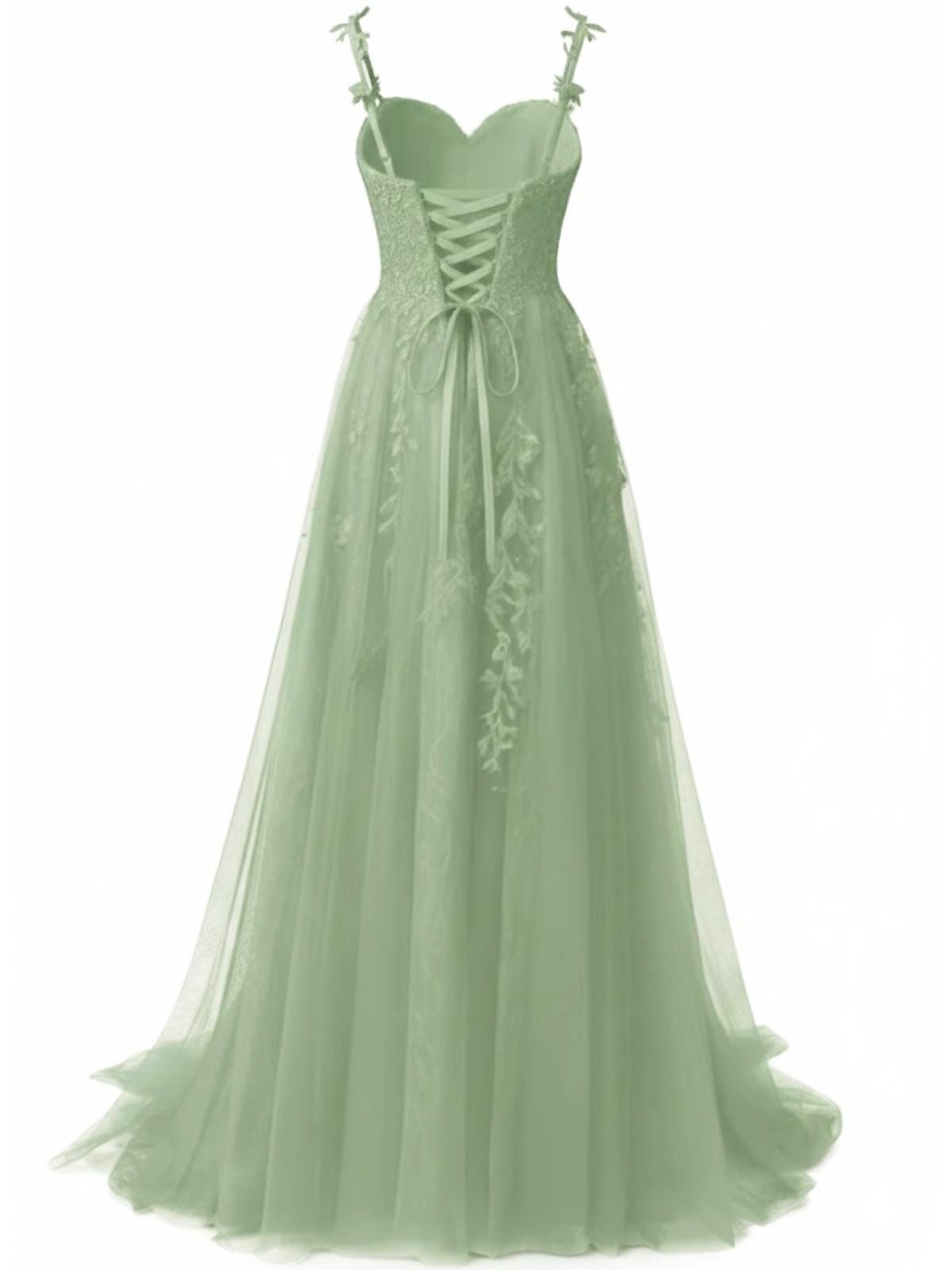 Green 1930s Spaghetti Strap Lace Tulle Maxi Dress