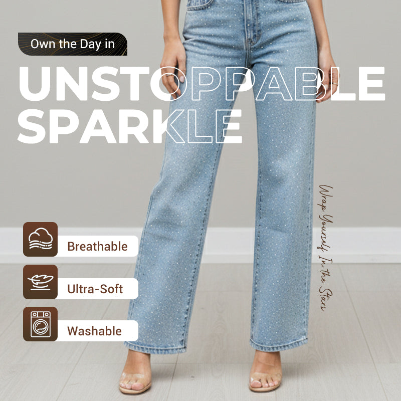 Rhinestone-Embellished Straight-Leg Jeans