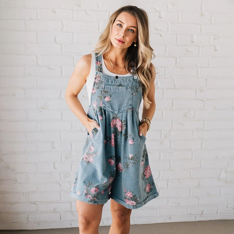 Vintage Floral Printed Denim Jumpsuit🌸