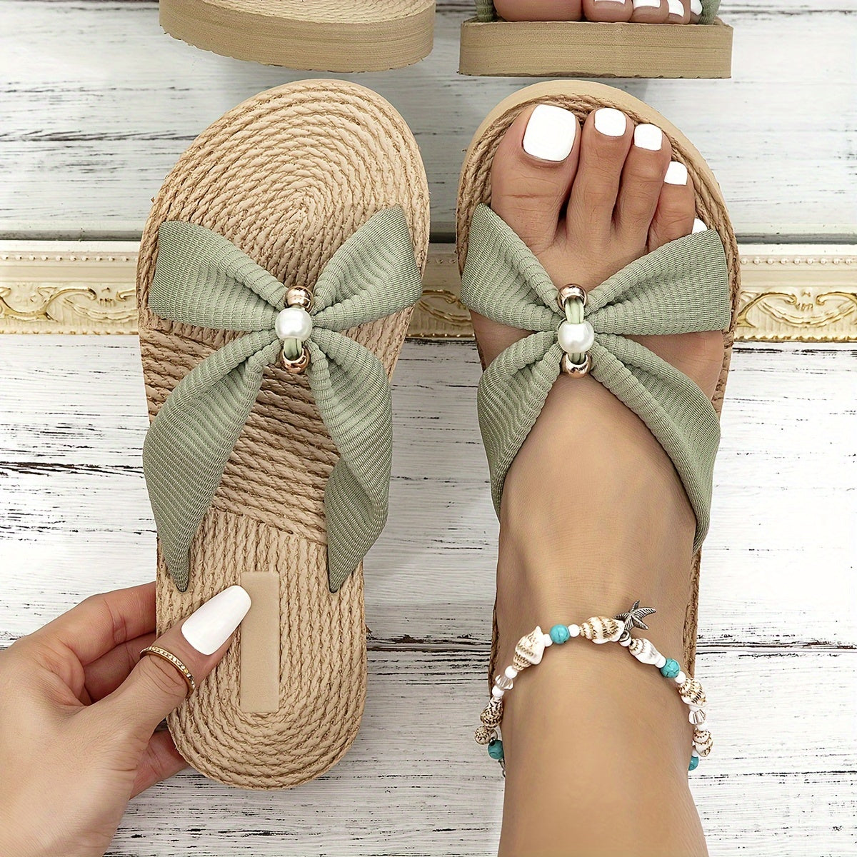 Boho Beaded Summer Slide Sandals
