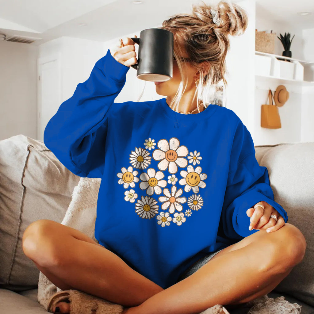 Retro Style Flower Graphic Sweatshirts