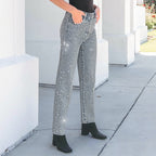 Rhinestone-Embellished Straight-Leg Jeans