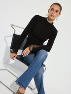Mock Neck Lace Cuff Knit Top