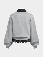 Contrast Collar Lace Hem Sweater