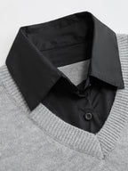 Contrast Collar Lace Hem Sweater
