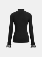 Mock Neck Lace Cuff Knit Top