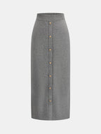 Metal Button Knit Two Piece Skirt Set