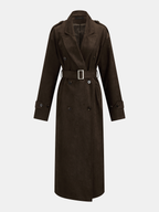 Suede Effect Belted Double‑Breasted Trench Coat