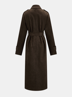 Suede Effect Belted Double‑Breasted Trench Coat