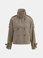 Houndstooth Double‑Breasted Trench Jacket