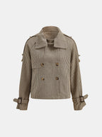 Houndstooth Double‑Breasted Trench Jacket