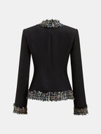 Multicolor Fringe Trim Tweed Blazer