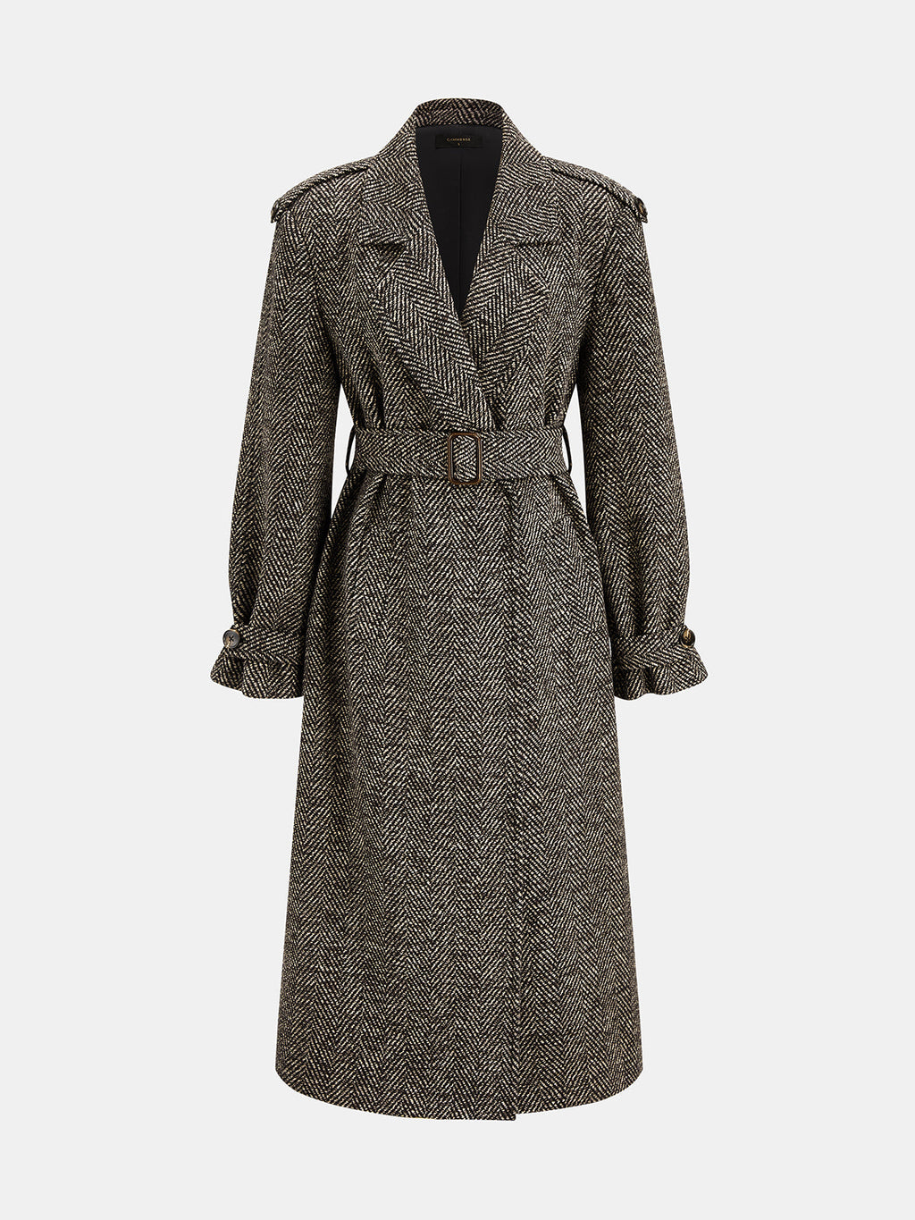 Tailored Herringbone Belted Long Coat