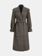 Tailored Herringbone Belted Long Coat
