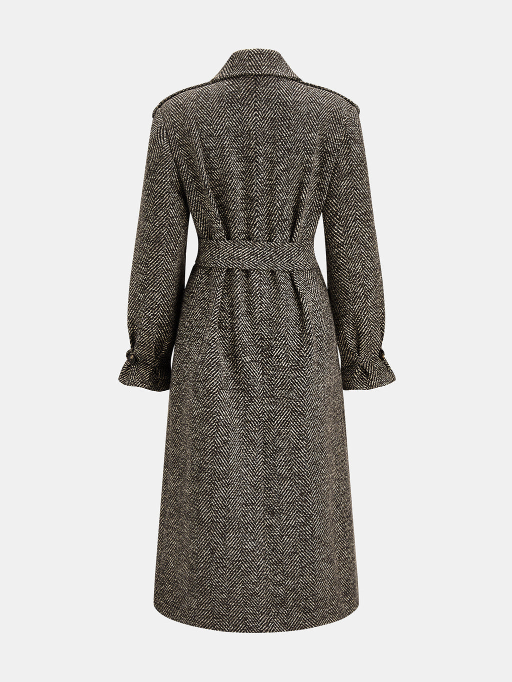 Tailored Herringbone Belted Long Coat