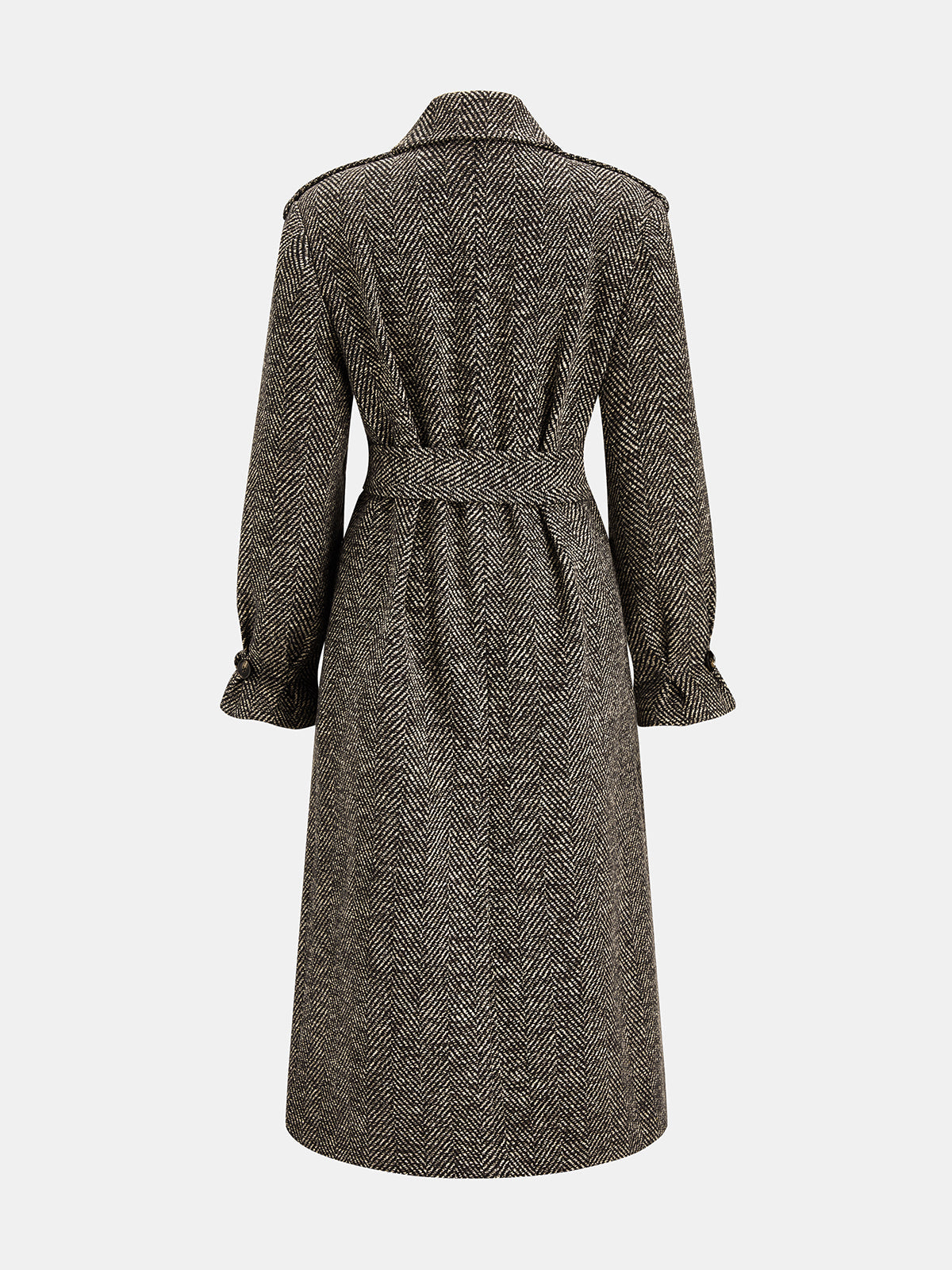 Tailored Herringbone Belted Long Coat
