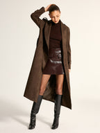 Suede Effect Belted Double‑Breasted Trench Coat