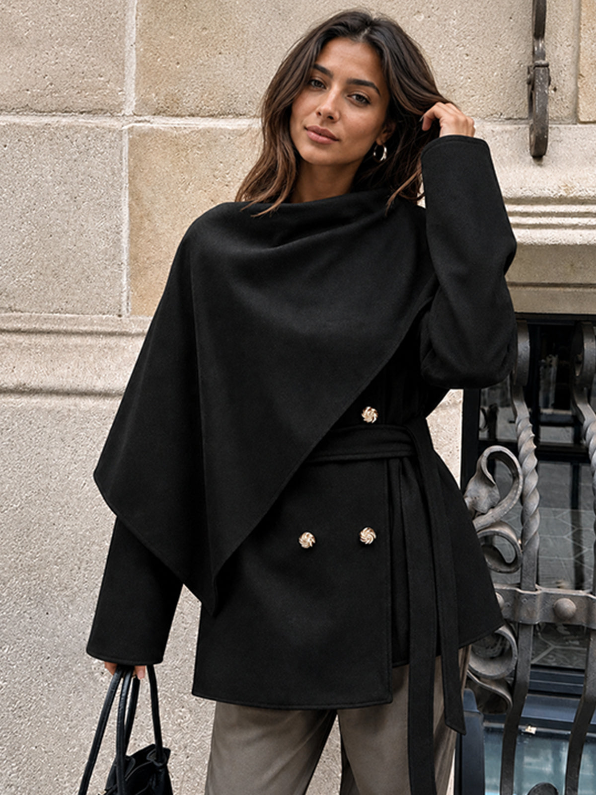 2-Way Belted Double-Breasted Wool-Touch Coat
