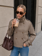 Houndstooth Double‑Breasted Trench Jacket
