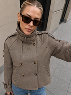 Houndstooth Double‑Breasted Trench Jacket