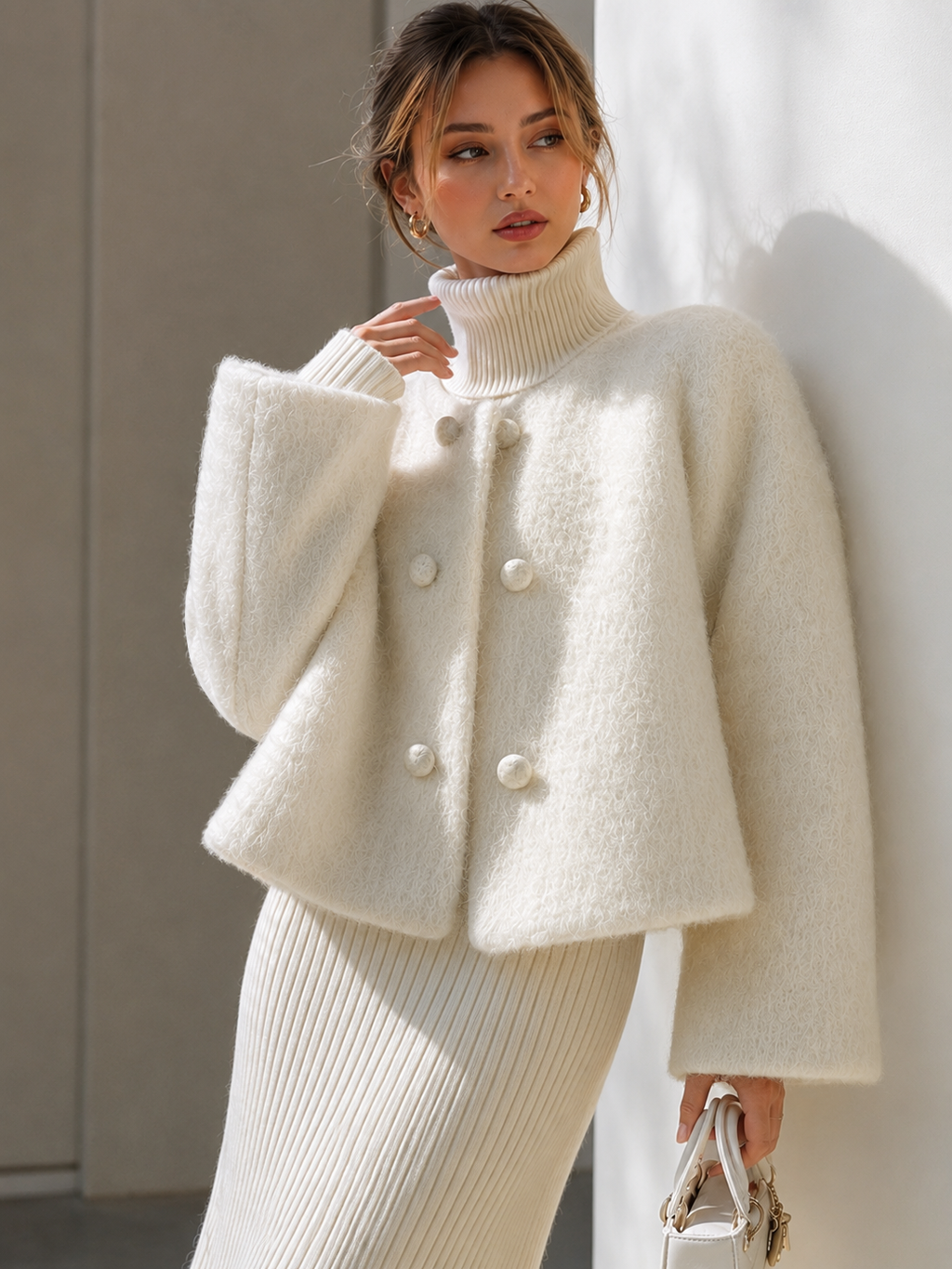 Fuzzy Button Short Wool Coat