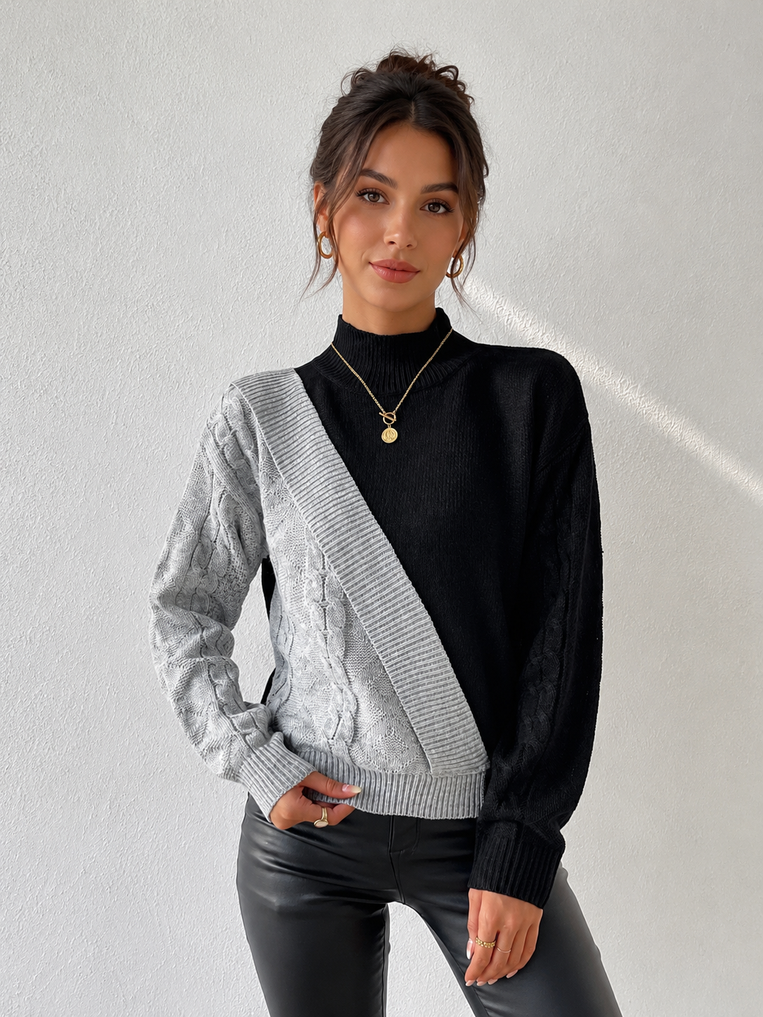 Oversized Color Block Pullover Sweater