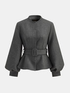 ‌Belted Peplum High Wool Blend‌ Blazer