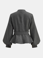 ‌Belted Peplum High Wool Blend‌ Blazer