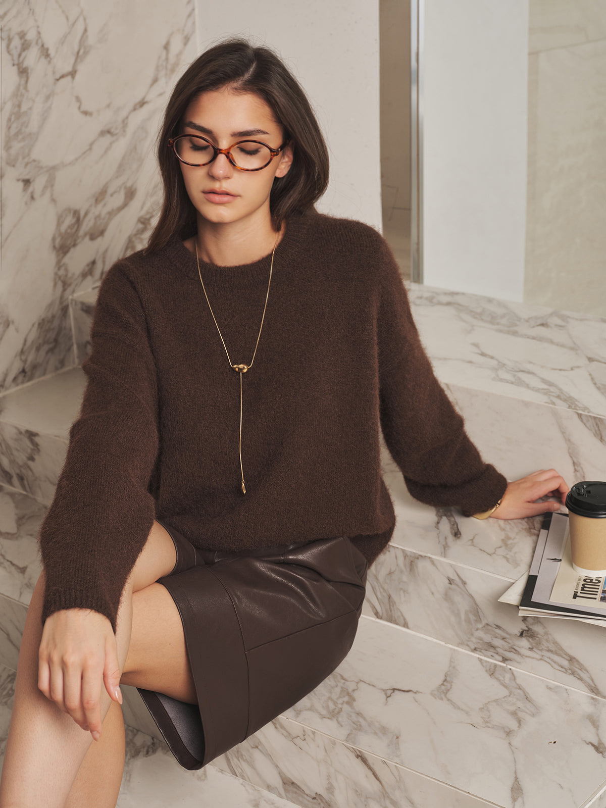 Drop Shoulder Loose Wool Blend Fuzzy Sweater