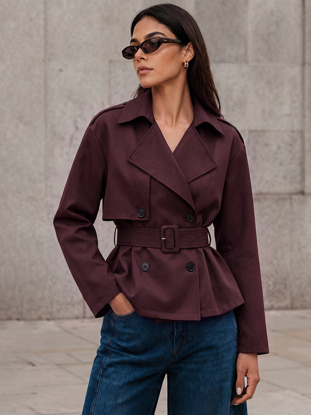 ‌Loose‌ Double‑Breasted Belted Trench Jacket