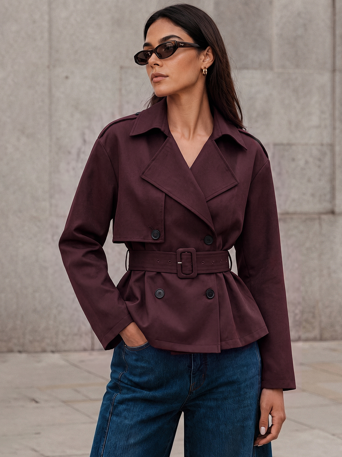 ‌Loose‌ Double‑Breasted Belted Trench Jacket