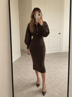 Cinched Waist Knit Shirt Dress