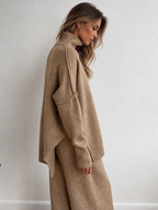 Plain Turtleneck Knit Pants Set