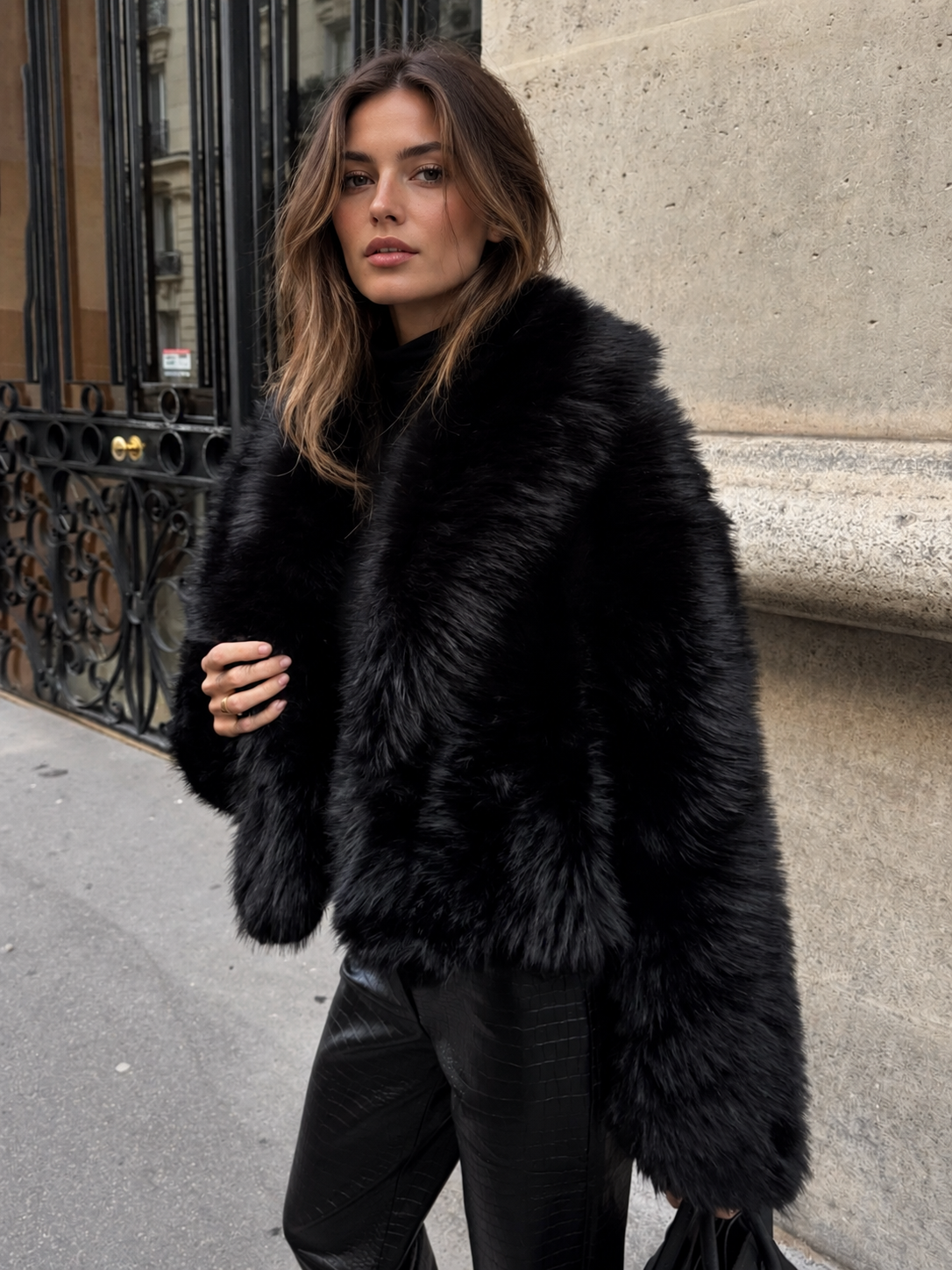 Solid Faux Fur Collar Jacket