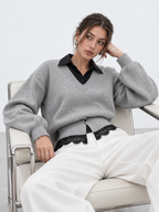 Contrast Collar Lace Hem Sweater