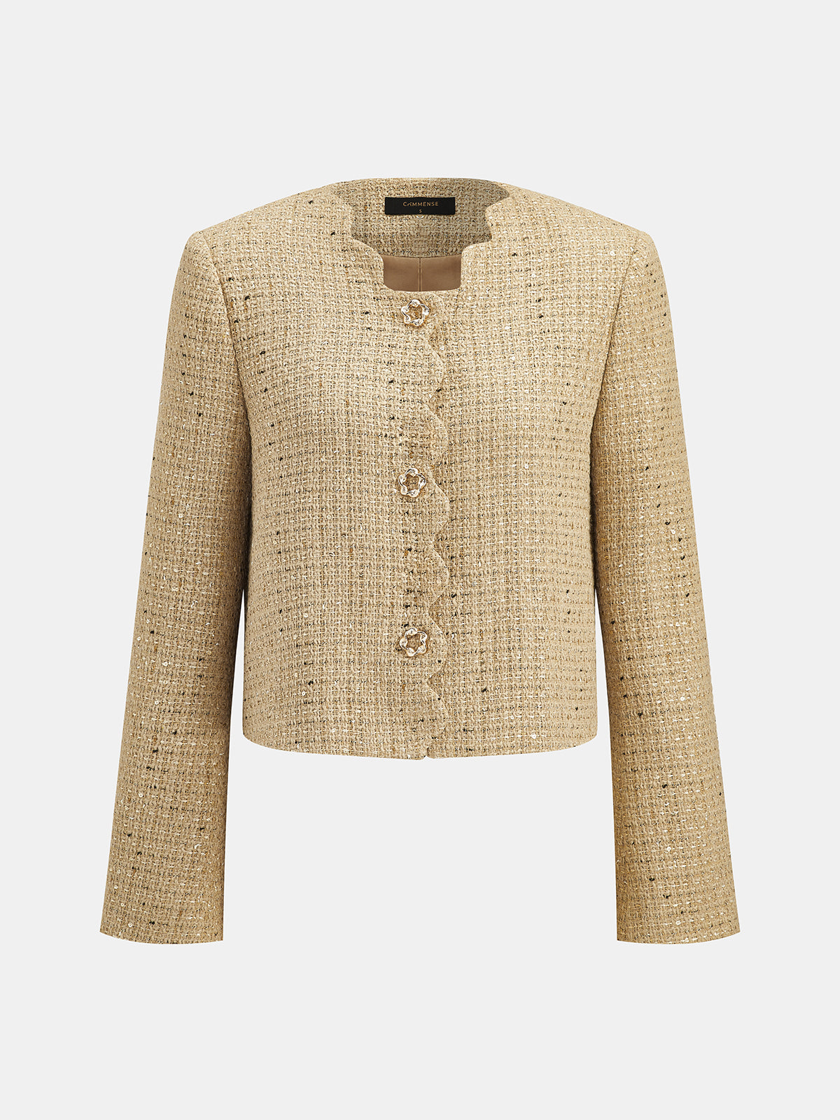 Scallop Edge Sequin Tweed Cropped Jacket