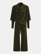Cowl Neck Draped Knit Two‑Piece Set