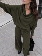 Cowl Neck Draped Knit Two‑Piece Set