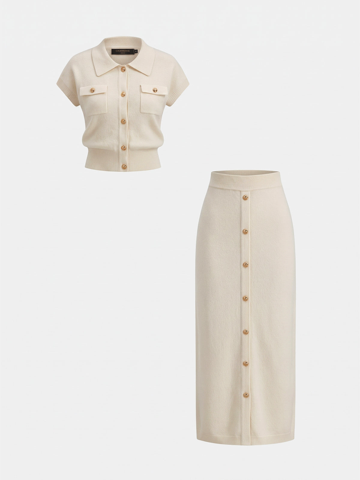 Metal Button Knit Two Piece Skirt Set