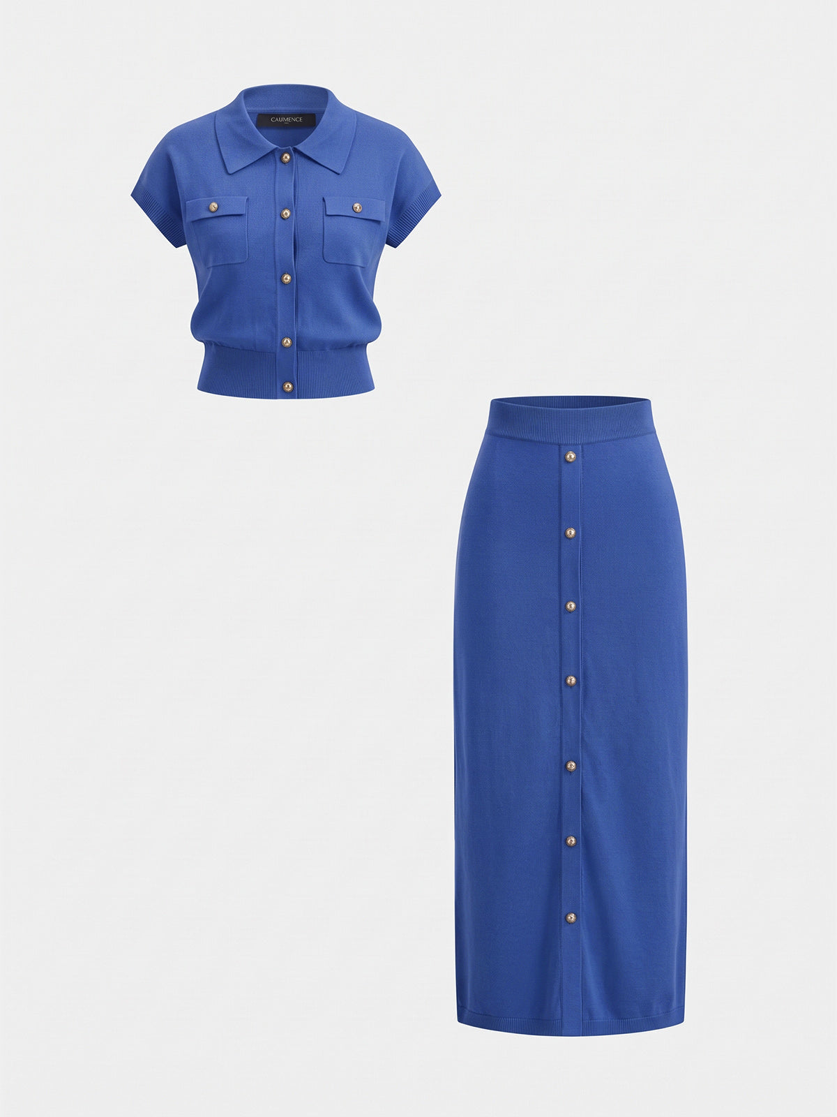 Metal Button Knit Two Piece Skirt Set