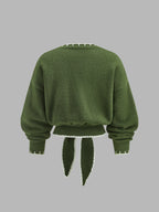 Contrast Trim Tie-Front Cropped Knit Sweater