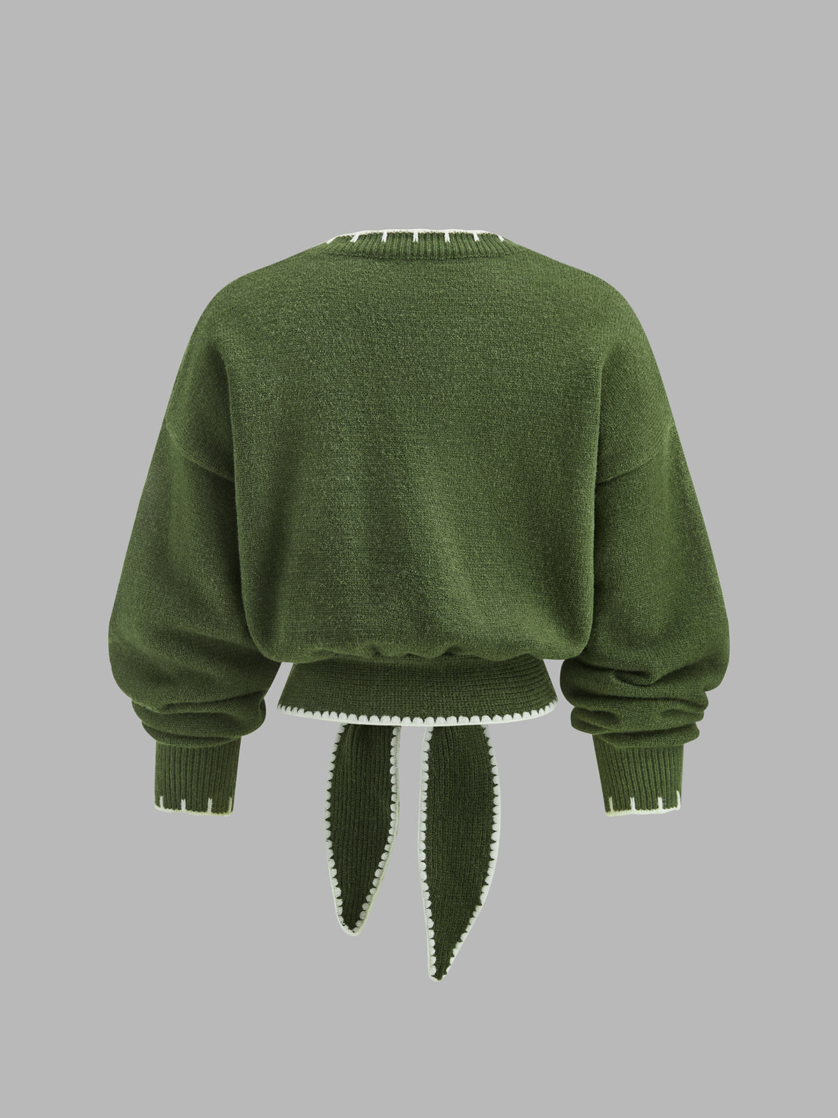 Contrast Trim Tie-Front Cropped Knit Sweater