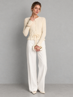 Cable Knit Tie‑Waist Scallop Hem Cardigan