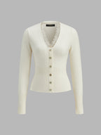 Lace Trim V-Neck Knit Sweater