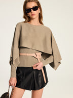 Knit Cape & Wool Blend Rib Top Two‑Piece Set