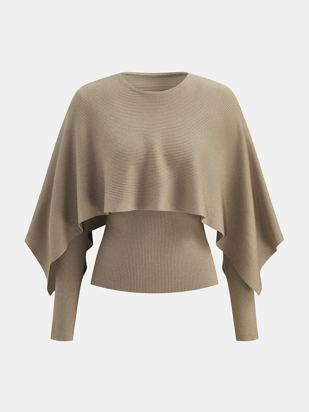 Knit Cape & Wool Blend Rib Top Two‑Piece Set